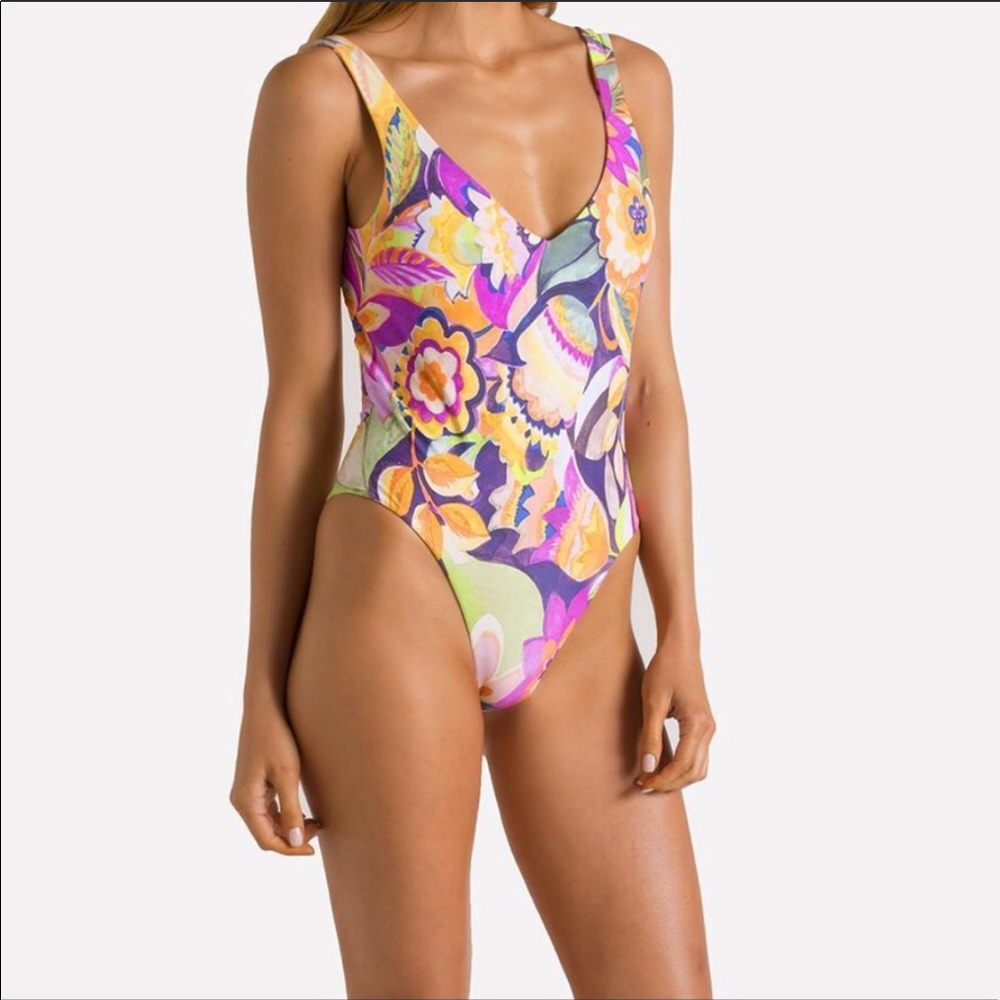 Boys + Arrows Floral One-Piece Swimsuit in Purple, Yellow, Pink and Green